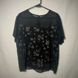 Impressions Black & floral blouse with sheer overlay XL